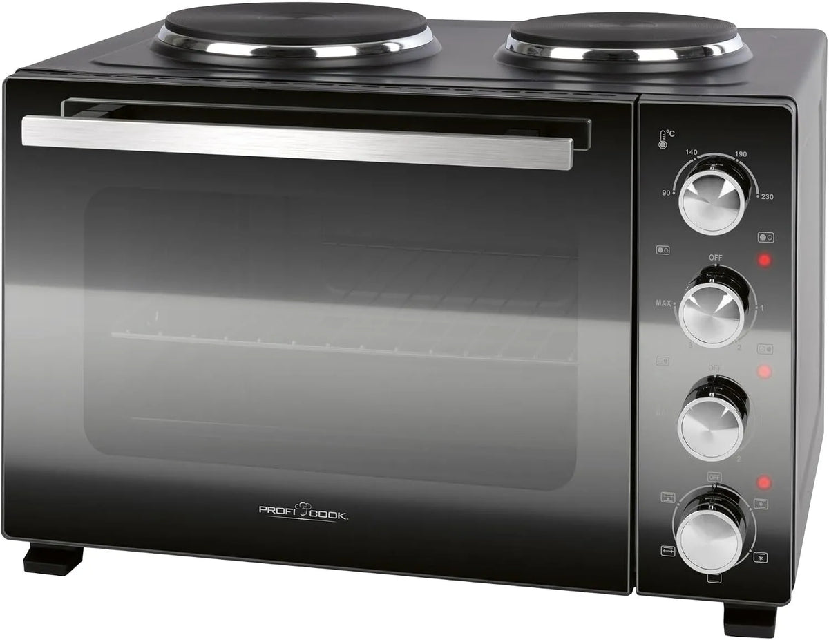 Profi Cook, Miniovne, ProfiCook Mini- bagning ovn med kogeplader og roterende skewer, Sort / sølv