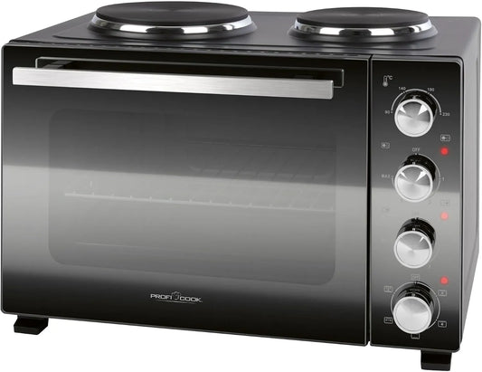 Profi Cook, Miniovne, ProfiCook Mini- bagning ovn med kogeplader og roterende skewer, Sort / sølv