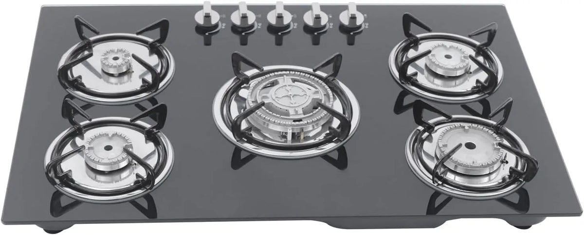 HIKUUER, Kogeplader, Gas Hob 5 Flammig 77 x 51 x 7cm Glas Bygning -Gas -Kochfeld Bygning - i komfur 5, Sort, 77 x 51 x 7cm, 14 cm, 14 kg