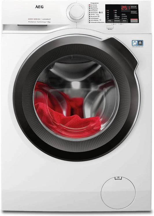 AEG L6AMZ48FL, Vaskemaskiner, vaskemaskine 8 kg, 6000 ProSense serie: Automatisk mængdekontrol for automatisk, Hvid, 8 kg, 1400 rpm, 6000 V, 9W