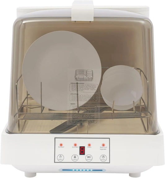 RUETERY, Bordopvaskemaskiner, Bordopvaskemaskine Mini 8L vandtank, 3 rengøringsprogrammer, 360 ° rengøring, Hvid, 8L, 22 cm, 220V, 50 Hz
