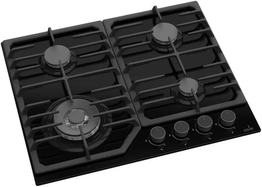 Gasline GAG60GLWG, Kogeplader, 3.8kW Gasrørsbygning i gaskomfur, keramik i glas, 4 flamme, gaskobling, WOK, Sort, 3.8kW, 60G, 60cm, 8 mm