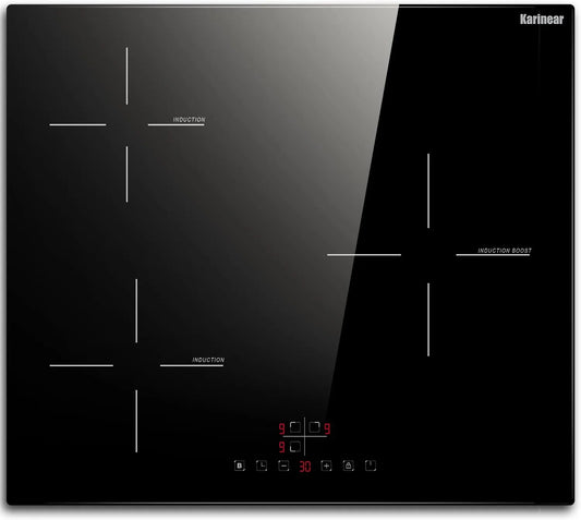 Karinear, Kogeplader, induktionsspole 60 cm build- in, induktionsspole 3 plader, build- in hob, Sort, 60 cm, 5200W