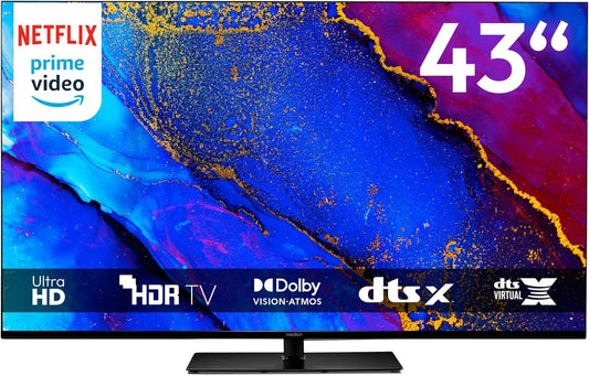 MEDION, TV'er, 108 cm (43 tommer) TV (Smart TV, 4K, Dolby Vision HDR, Prime Video, Disney +, Sort, 108 cm, 43 ', 840 x 2