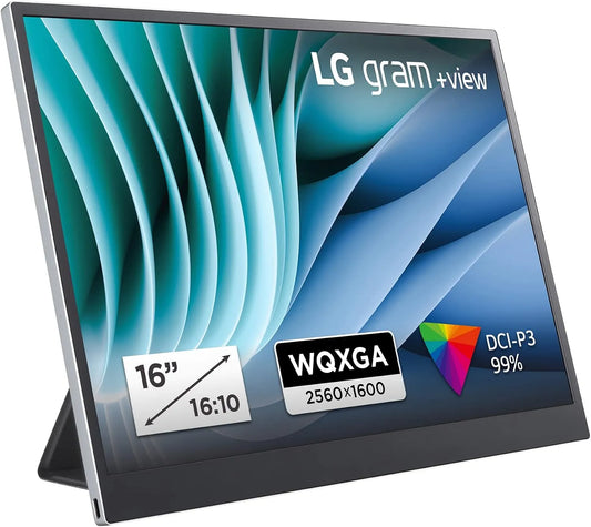 LG 16MR70, Skærme, gram + Vis, 16 tommer + Vis gram Portable Monitor, med USB Type- C, 45 W, Sort, 560 x 1, 670g, 920g
