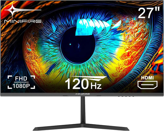 Minifire 27-Zoll 27-tommer, Skærme, FHD IPS Monitor, 120 Hz, USB- C & HDMI 1.4, MF27X3AL, Sort, 27X3, 1920 × 1080, 100 × 100 mm