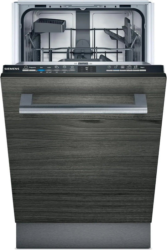Siemens SR61IX05KE iQ100, Opvaskemaskiner, 60 cm, Fuldt integreret opvaskemaskine 45 cm, bestik kurv, varioSpeed Plus, infoLight, Sort, 45 cm