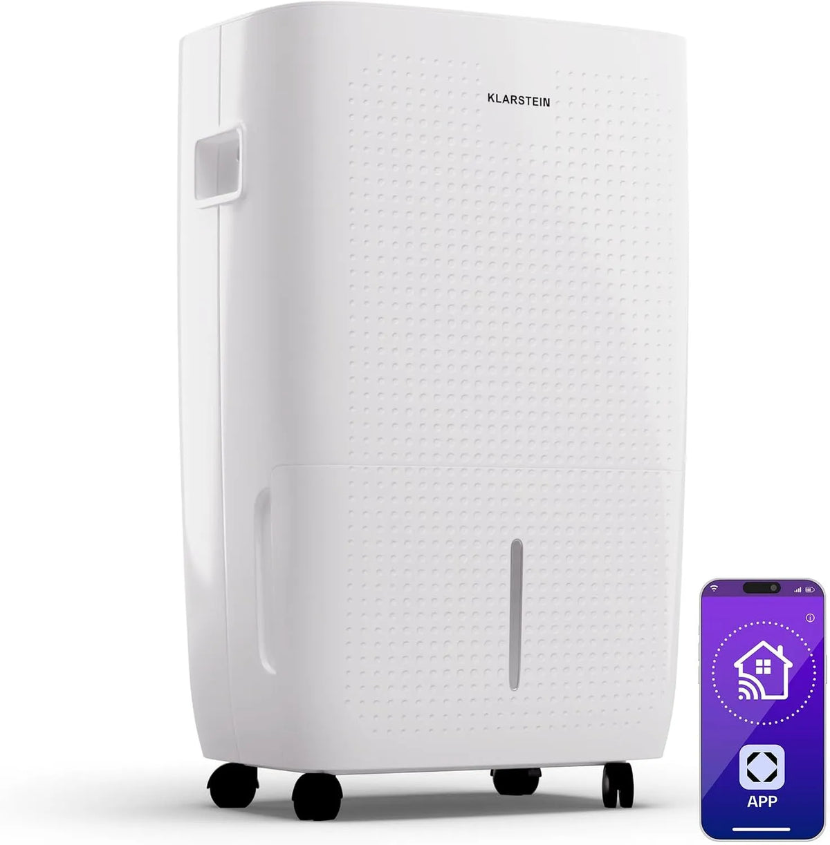 Klarstein 45-65m 60L/24h, Luftaffugtere, DryFy Connect 60L affugter, 60L / 24h, WiFi App styring, 8L Tank, Timer, Hvid, 60L, 8L, 800 W, 20 l