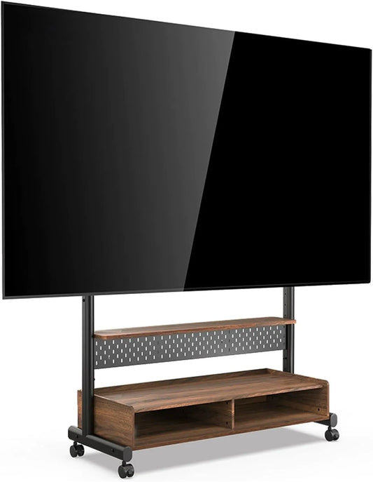 Generisch, Stativfødder, Mobile TV står på hjul, rullende biler til 65- 100 inches TV, gulv TV stande med, Brun, 100 inch, 75 kg, 1242 mm