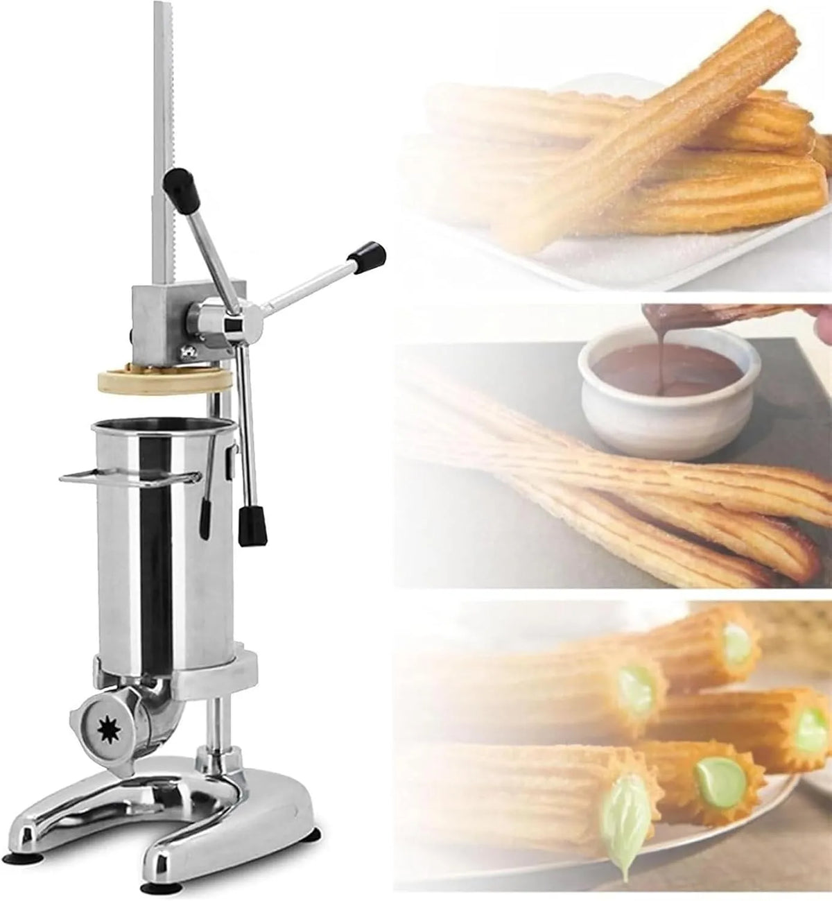 Generic, Donutmaskiner, Smart Home, Manual rustfrit stål churros maker med creme påfyldning til, Sølv, 5 l, 2 g, 0, 004 l, 1 l