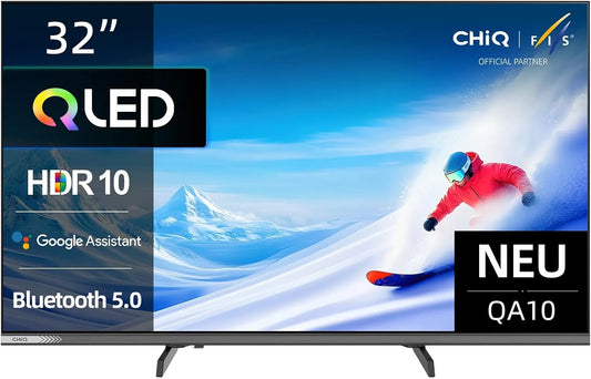 CHiQ DVB-C/T/T2/S/S2 32QA10, TV'er, 32 tommer (80 cm) Full- HD QLED Smart Google TV med HDR10, Dolby Audio, Airplay, Sort, 80 cm, QLED, 60 Hz