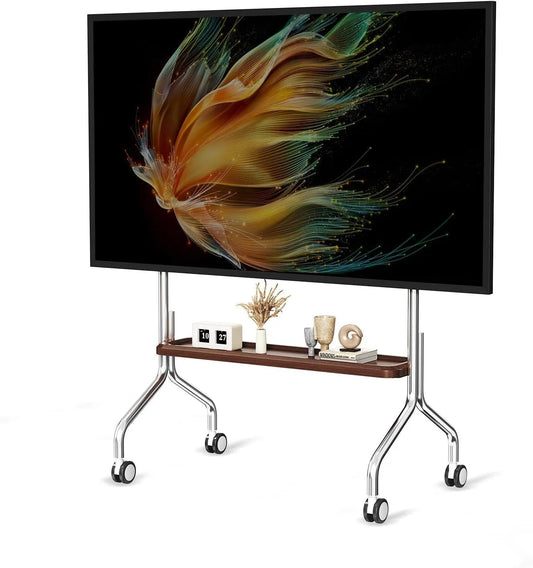 CNTSLNB, Stativfødder, Rullende TV stand med træhylde til 32- 75 tommer TV, Sort, 50 kg, 100 x 100, 200 x 200, 300 x 300