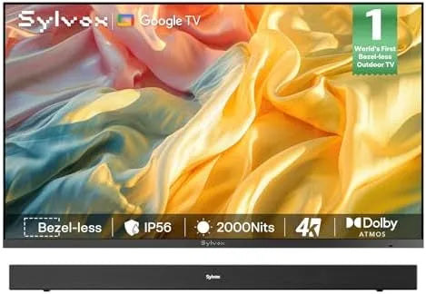 SYLVOX Pro/2026, TV'er, Outdoor TV 43 inches, 4K Randlower Smart Google TV med 2000 nits, Dolby Atmos, Sort, 43 inch, 4K, 56 V, 3840x2160