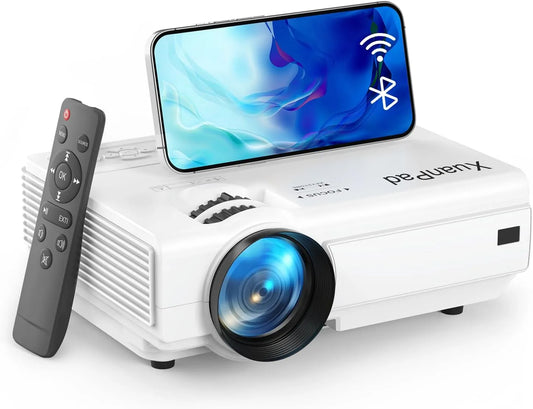 XuanPad 1080P, Projektorer, 2026 Forbedret WiFi Bluetooth hvid Mini Beamer, 23000L Mini Projector HD, Hvid, 23000L, 200 inch, 120 inch, 1200 '