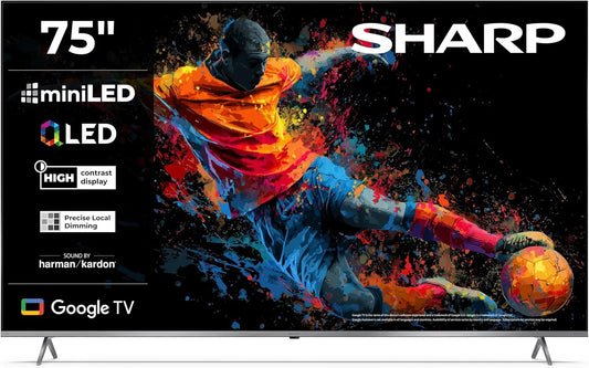 SHARP 75JP7765E, TV'er, QLED TV 75 tommer Google TV 4K UHD Smart TV Mini LED, Sort, QLED, 4K, Mini LED, 189 cm