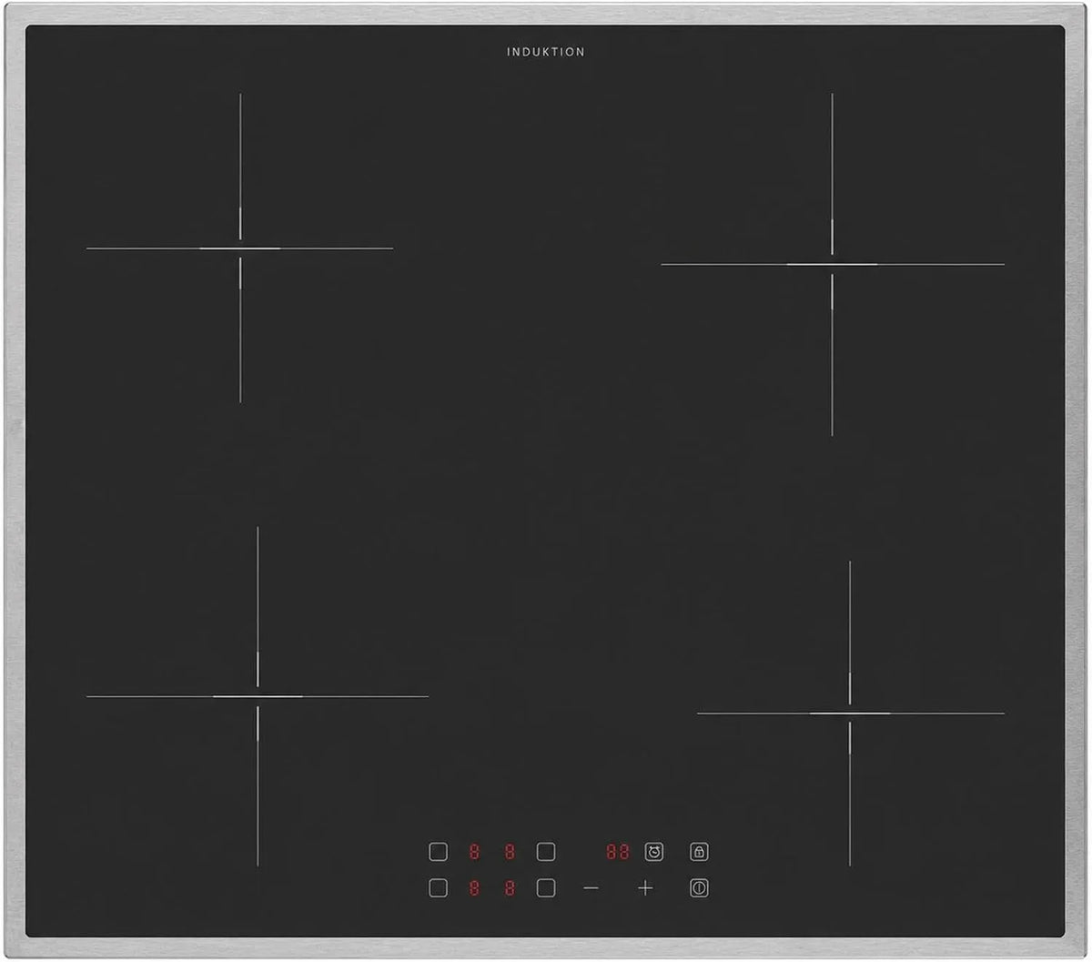 Oranier 4-fach 4-fold, Kogeplader, induktion hob 60 cm selv- tilstrækkelig - hob med cirkulerende rustfrit stål hob, Sølv / rød, 60 cm, 590 mm