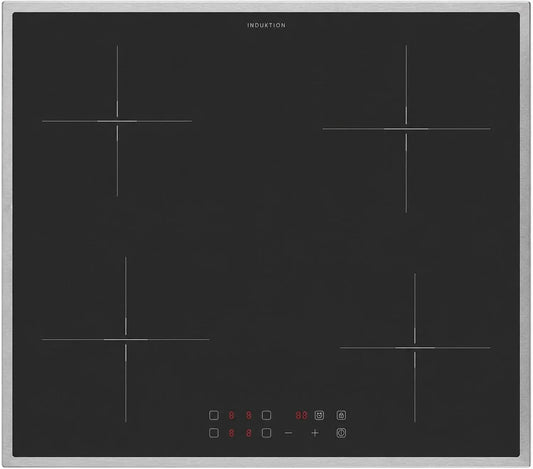 Oranier 4-fach 4-fold, Kogeplader, induktion hob 60 cm selv- tilstrækkelig - hob med cirkulerende rustfrit stål hob, Sølv / rød, 60 cm, 590 mm