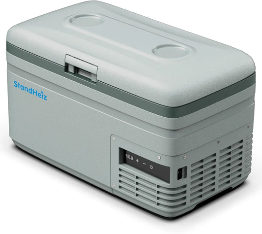 StandHeiz 12V/24V/230V, Køleskabe, Kompressor Køleskab Box 15L - Kompakt Mini Køleskab med App styring & ECO Mode, Grå / grøn, 12V, 24V, 230V