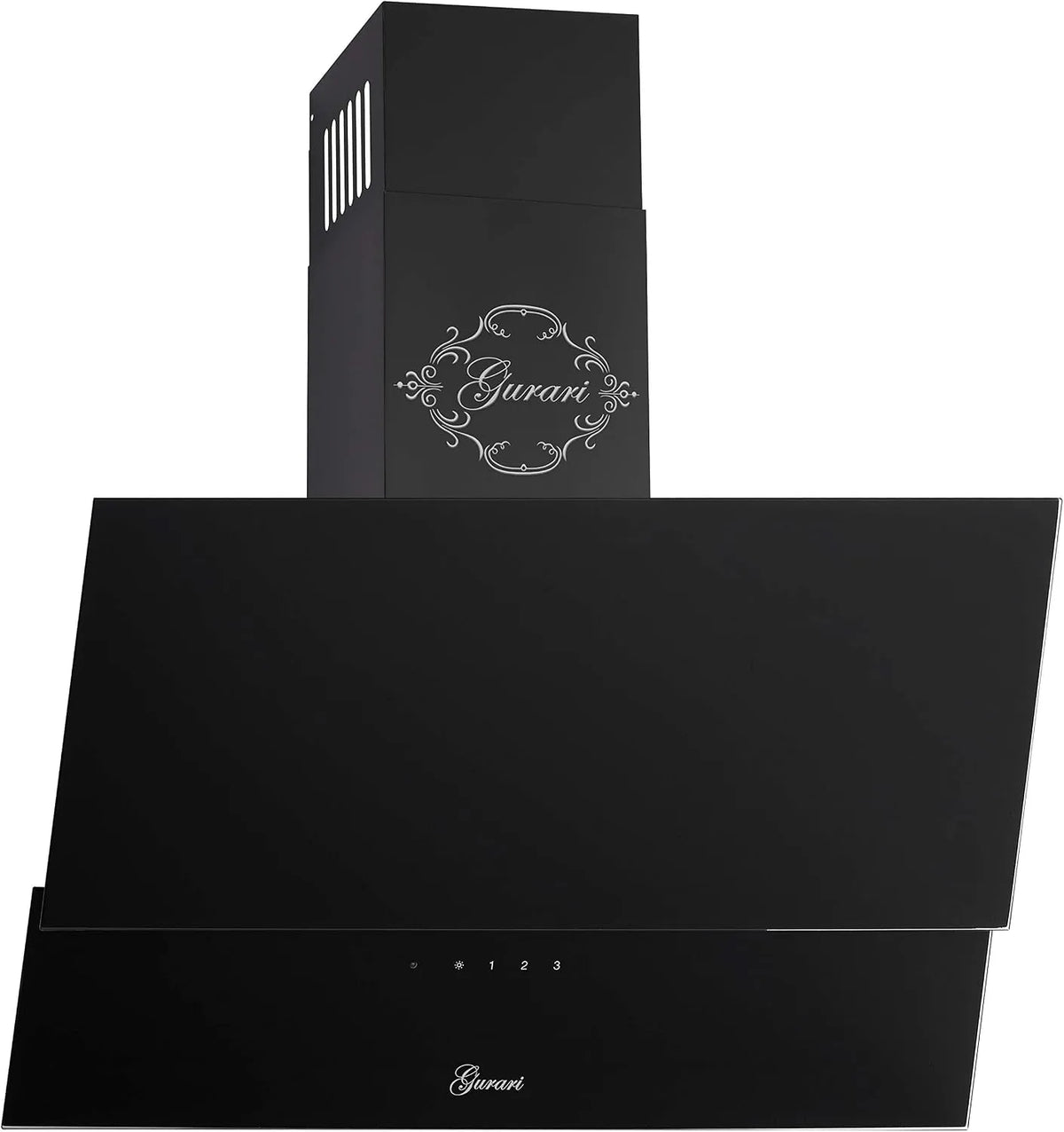 Gurari, Væghængte emhætter, GCH 268.9 Fumeudsugningshætte 90 cm hovedløs Sort glasemhætte Udsugningsluft /, Sort, 90 cm, 150 mm, 120 mm, 206 W