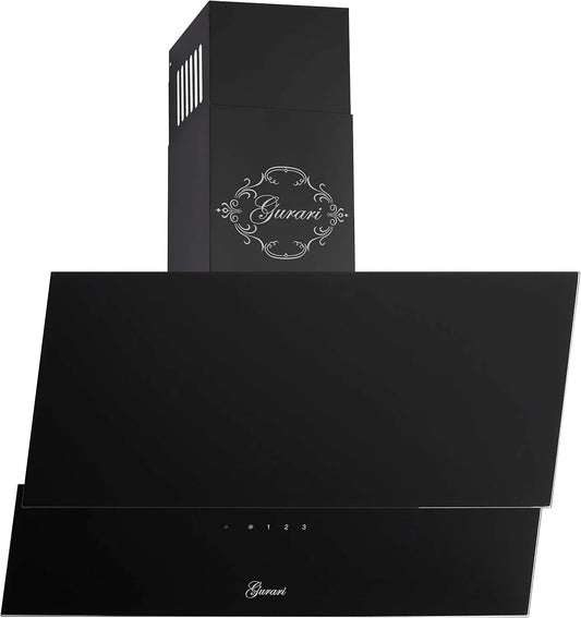 Gurari, Væghængte emhætter, GCH 268.9 Fumeudsugningshætte 90 cm hovedløs Sort glasemhætte Udsugningsluft /, Sort, 90 cm, 150 mm, 120 mm, 206 W