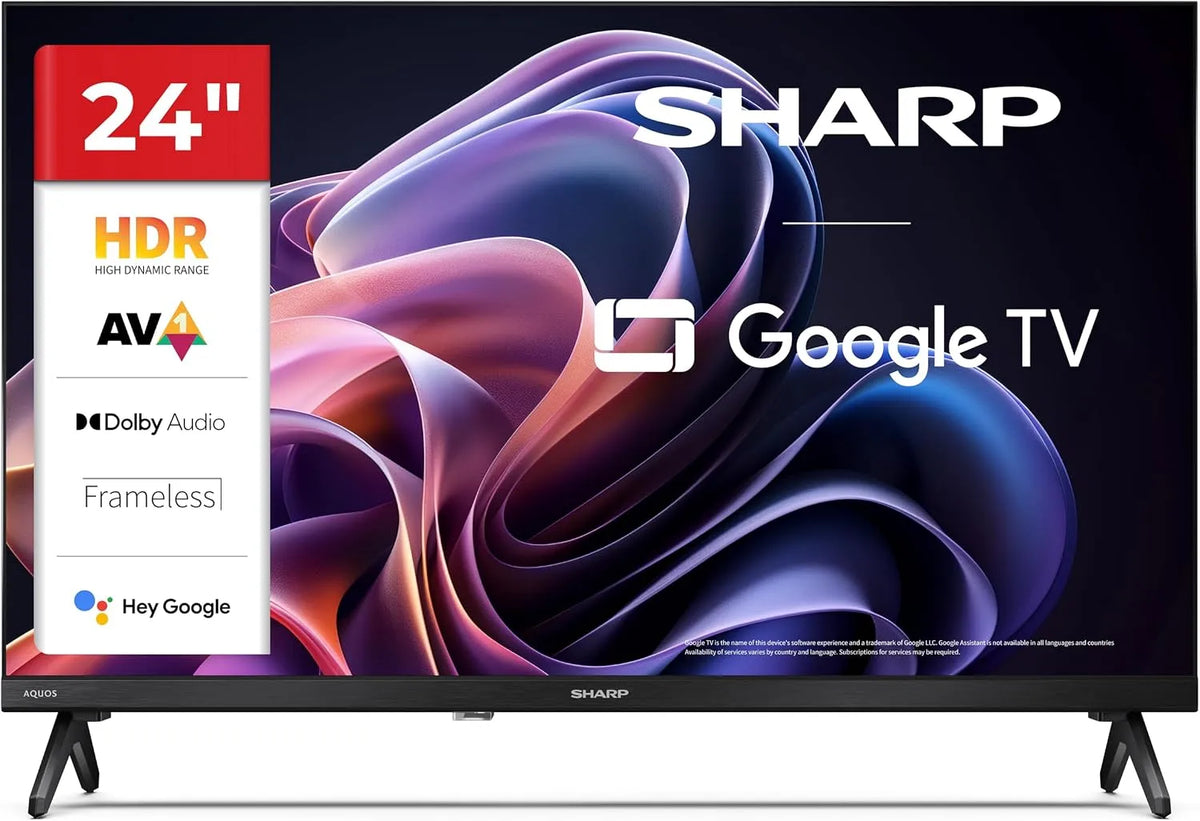 SHARP 24HF2365E, Hjemme biograf systemer, Google TV, 24 ′ ′ ′ HD, Frameless, 60 Hz, Bluetooth, Tone 2x3 W, HDMI x3, USB x2, Sort, 2x3