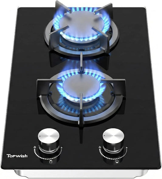 TOPWISH, Kogeplader, Gas Coougar 2 Flame, Gas Stove 2 Flame 4750W, Sort, 4750W, 3, 0 kW, 1, 75 kW, 3000W