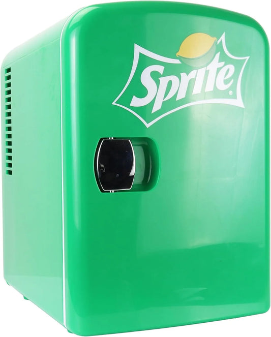 Koolatron 6-Dosen, Minikøleskabe, Coca Cola Sprite Mini- Køleskab til soveværelse, 4L, 6-dåser Lille køleskab til, Grøn, 12V, 17, 8 cm