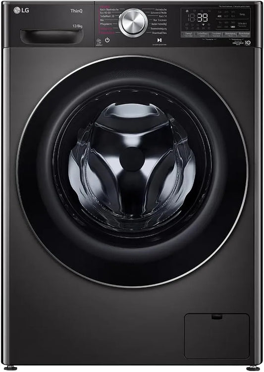 LG V9WD128H2B, Vaske-tørremaskiner, klasse A, vasketørrer 12- 8 kg, 1360 rpm, AI Direct Drive, genopfyldning, Sort, 9W, 8 kg