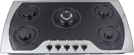 BuRuiYoten, Kogeplader, Gas kogetop bygning-i Glas komfur Flame gas bygning-i komfur 5 Burner Gasfelt Gas, Sort, 7 mm, 900 × 510 mm