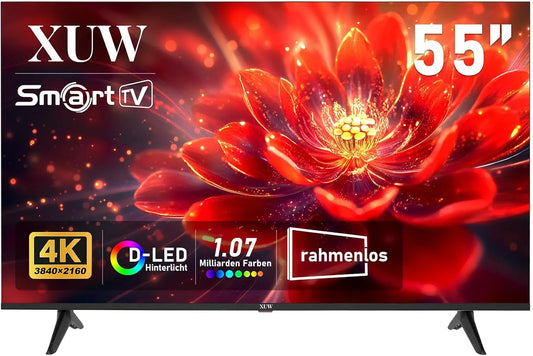 XUW HDMI-USB-DVB-T2/S2-RJ45-Schnittstelle S2-RJ45, TV'er, 55 tommer UHD 4K Smart TV, D- LED baglygte TV, grænseløst design, HDMI USB DVD T2, Sort