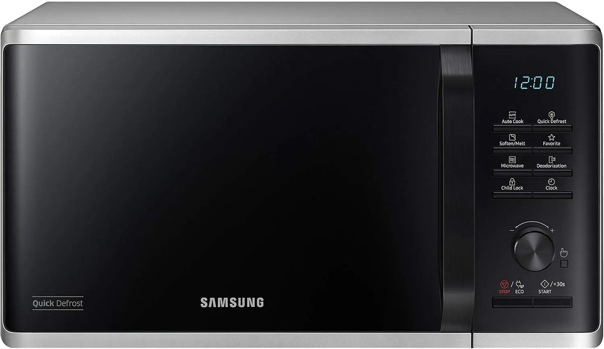 Samsung MS2AK3515AS/EG MS2AK3515AS, Solo-mikrobølgeovne, / EG Mikrobølgeovn, 800 W, 23 l madlavning, 48, 9 cm bred, ridsefast keramisk, Sølv