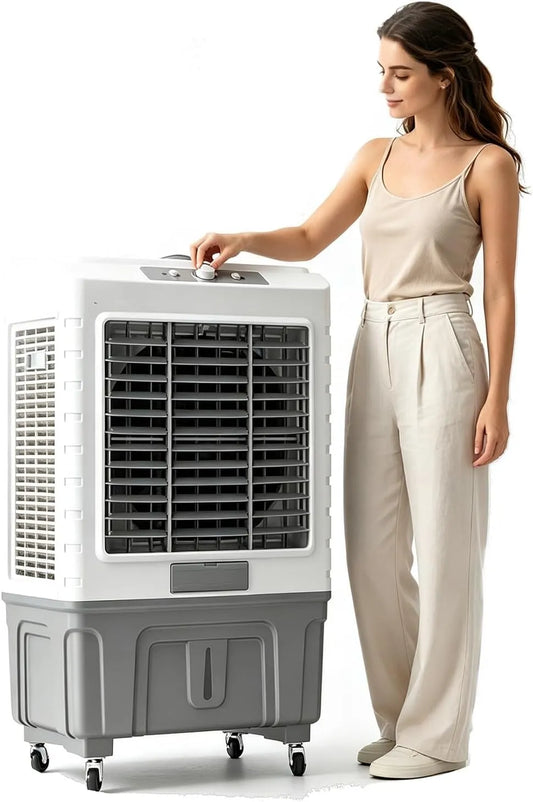 PQXQZ, Fordampningskølere, Kommerciel fordampningskøler, industriel fordampningskøler med 3 ventilatorfaser, Sort, 3 v, 50 × 37 × 88 cm, 6 × 14