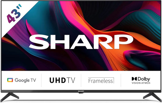 SHARP 43GL4260E, TV'er, Google TV 108 cm (43 tommer) 4K Ultra HD Google TV (Smart TV uden ramme, Dolby, Sort, 43G, 108 cm, 4K, 840 x 2