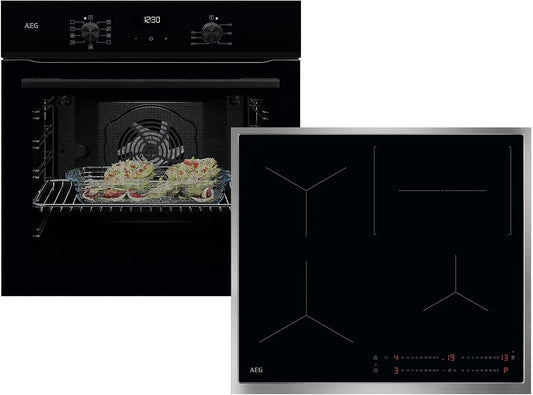 AEG BE1100B OIO64C00XB, Komfursæt, Set bageovn + induktionsovn, Sort, 72 l, 40 W