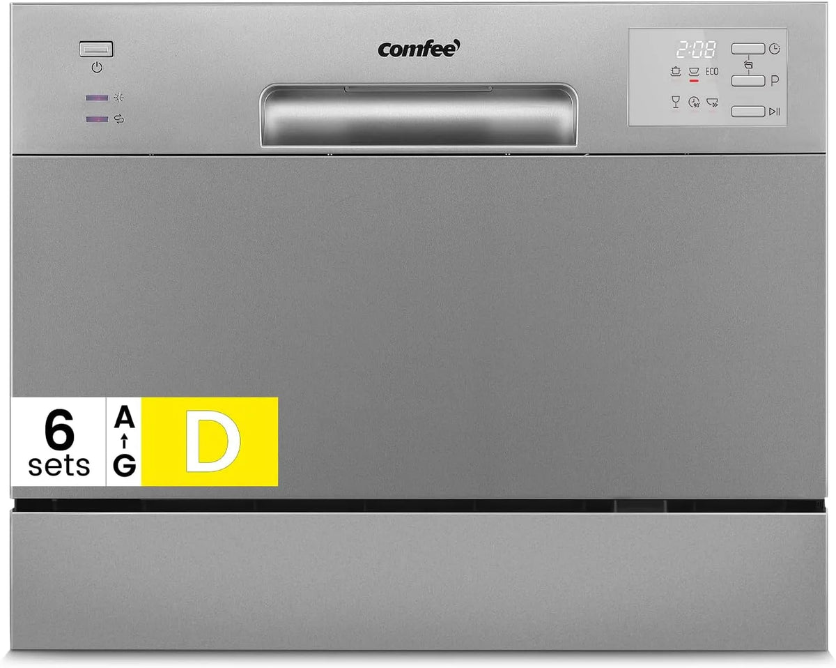 Comfee CDWMT0602ESD-EU CDWMT0602ESD, Bordopvaskemaskiner, Compact - EU Mini Opvaskemaskine med 6 bespoke sted indstillinger, 6 programmer, Sølv