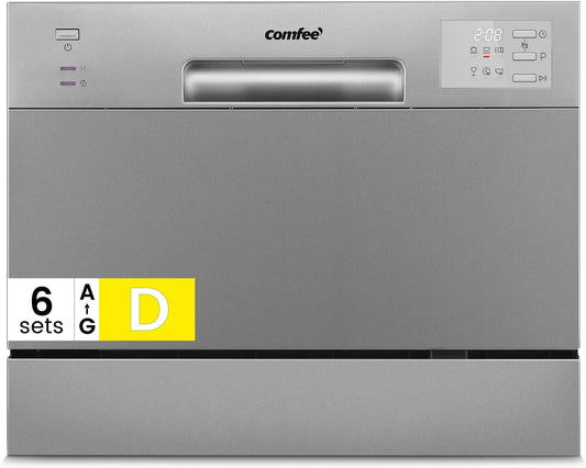 Comfee CDWMT0602ESD-EU CDWMT0602ESD, Bordopvaskemaskiner, Compact - EU Mini Opvaskemaskine med 6 bespoke sted indstillinger, 6 programmer, Sølv