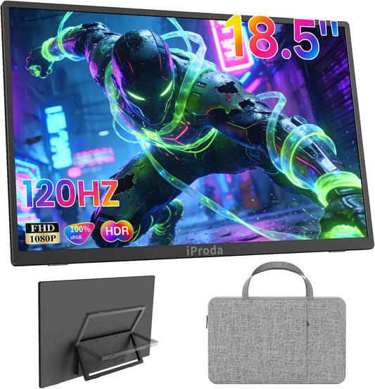 iProda 1080P, Skærme, Bærbar skærm 18, 5 inches FHD 120Hz IPS sRGB Med taske, Sort, 18, 5 inch, 120Hz, 1920 x 1080, 75 x 75 mm