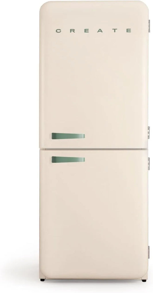 CREATE, Køle-/fryseskabe, / RETRO FRIDGE COMBI 185 SAGE / Combi køleskab med fryser 401L i flødehvid, Hvid, 401L, 190W, 70x65x185 cm, 250L