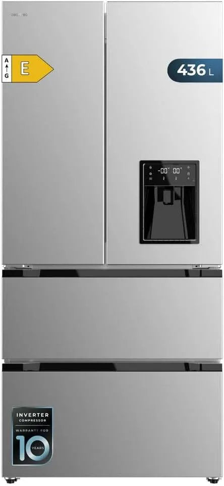 Cecotec 436WD, Køleskabe, Køleskab med fransk dør 436L - Vanddispenser - Bolero CoolMarket FD Inox E. 183, Sølv, 436L, 436W, 183 cm, 83, 6 cm