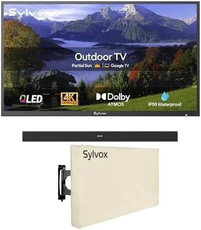 SYLVOX, TV'er, Outdoor TV, 43 tommer Smart QLED TV, Weatherfest Outdoor TV Support Google, Sort, QLED, 4K, 55 V, 10W