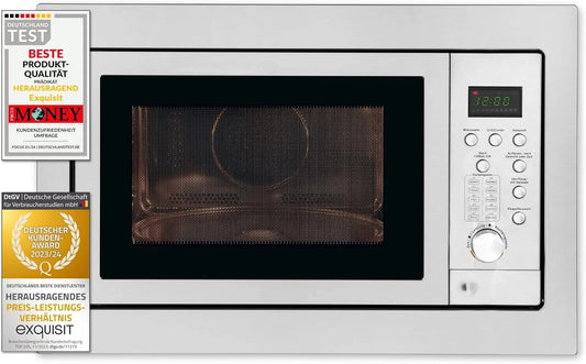 Exquisit EMW2539HI, Mikrobølgeovn med varm luft, Udsøgt EMW 2539.1 HI Bygning i mikroovn, rustfrit stål, 25 liter, Inoxlook, Sølv, 25 l, 315 mm