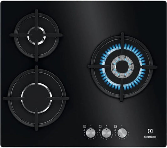 Electrolux KGE6633NOK, Kogeplader, Gas kogeplade 60 cm og 3 zoner Wok- range front styring Instant Heat Automatisk, Sort, 60 cm, 1 W