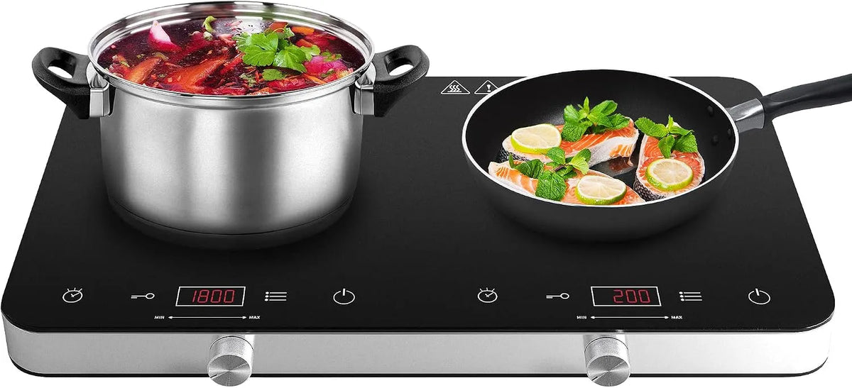 COOKTRON 4-Stunden-Timer 4-timers, Kogeplader, Induktion Hob 2 plader, dobbelt induktion kogeplade med touch & knap kontrol, Sort, 3500W, 2000W