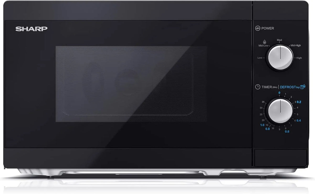 SHARP MS01E, Solo-mikrobølgeovne, Mikrobølgeovn 800W, 5 effektniveauer, optøningsfunktion, dimensioner, Sort, 800W, 440x258x344cm, 20 l, 5 v