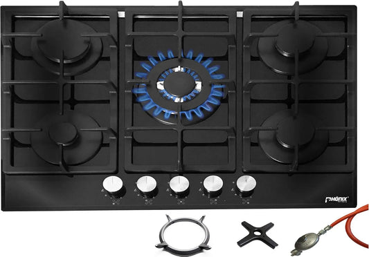 Phönix Germany PG-901T, Kogeplader, Phönix PG- Bygning - i Gas Kochfeld Glas Gas Kocher 5 kogeplader selv, Sort, 90cm, 80cm, 11kg, 2 '