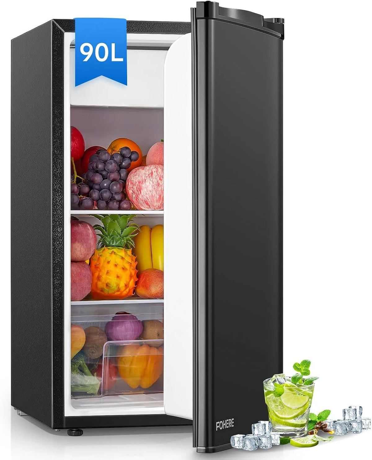 FOHERE, Minikøleskabe, 90L Køleskab med Fryser Klein & Gemüsefach, Hvid, 90L, 81, 5 l, 8, 0, 23 kW