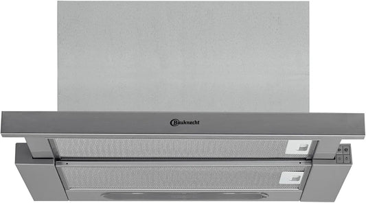 Bauknecht, Underbyggede emhætter, DBAH 65 LM X-område hætte Flad skærm / 60cm / Egnet til udstødningsluft og, Sort / sølv, 65 L, 60cm, 85, 8 kW