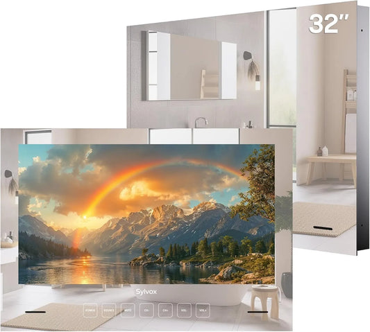 SYLVOX, Væg- og loftbeslag, Spejl TV til Badekar 32 inches, IP65 Vandtæt Magic Spejl TV, Sort, 32 inch, 65 V, 66 v, 3l
