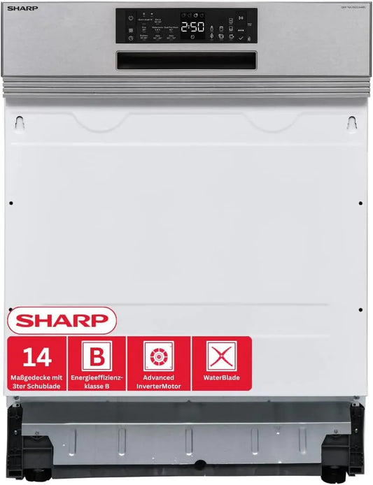 SHARP QW-NA25GS44BS-DE NA25GS44BS, Opvaskemaskiner, 60 cm, QW- - DE delvist integrerbare opvaskemaskine, 14 skræddersyede lofter, Sølv, 25G