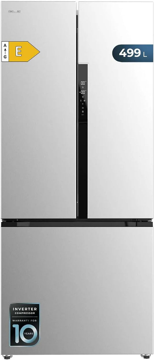 Cecotec, Køle-/fryseskabe, 9cm Fransk dør køleskab Bolero CoolMarket FD 499 Inox E. Inverter Plus, Sølv, 9cm, 178x75, 499L, 436 L